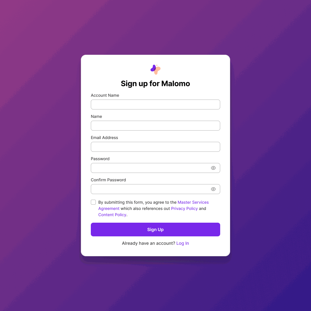Sign up flow and in-app onboarding guides for Malomo